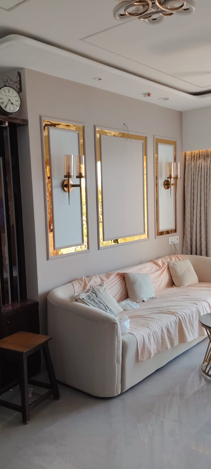 3D Wave Textured Accent Wall with Integrated Dining Nook & Ambient Cove - Execution #
